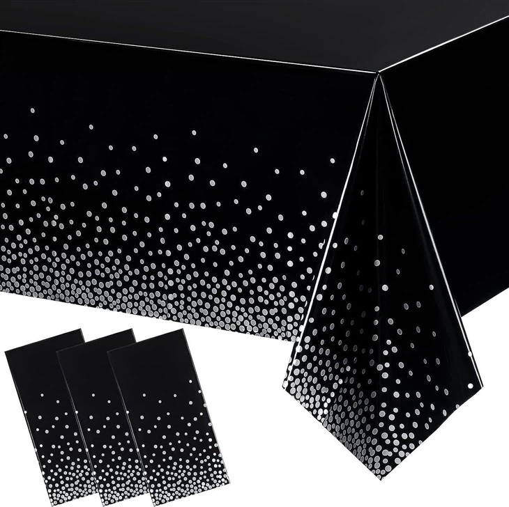 Spot Black-bottom Silver Tablecloth Party Festival Tablecloth Waterproof Anti-oil Black Gold Tablecloth Factory