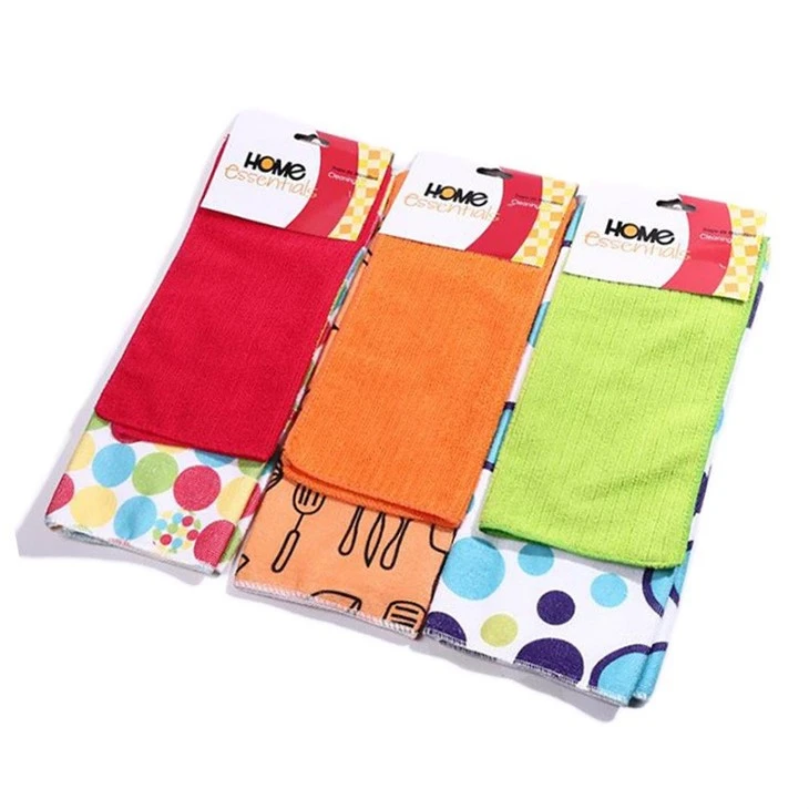 Plain Color & Printed Color Cleaning Towel Set Multi-function Highly Absorbent